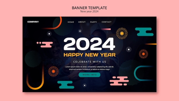 Free PSD new year 2024 celebration landing page