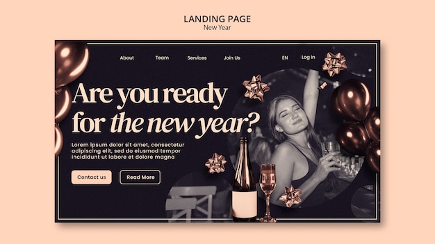 Free PSD new year 2024 celebration landing page