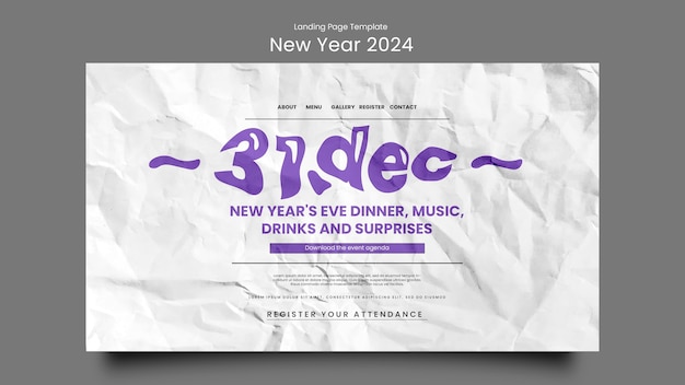 Free PSD new year 2024 celebration landing page