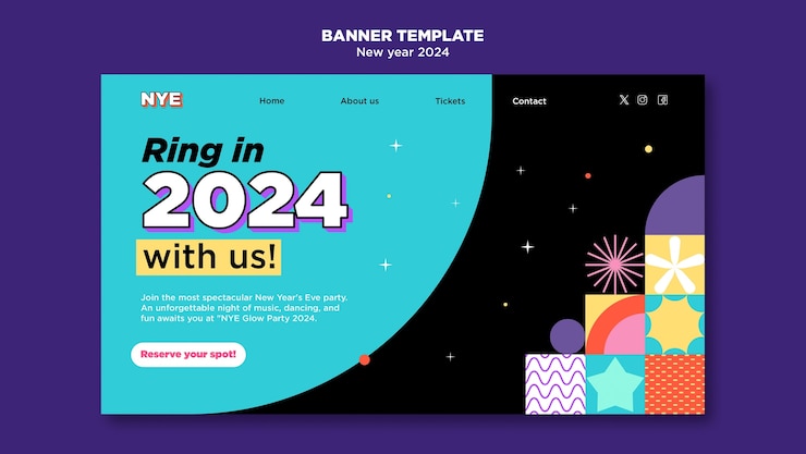 Free PSD new year 2024 celebration landing page