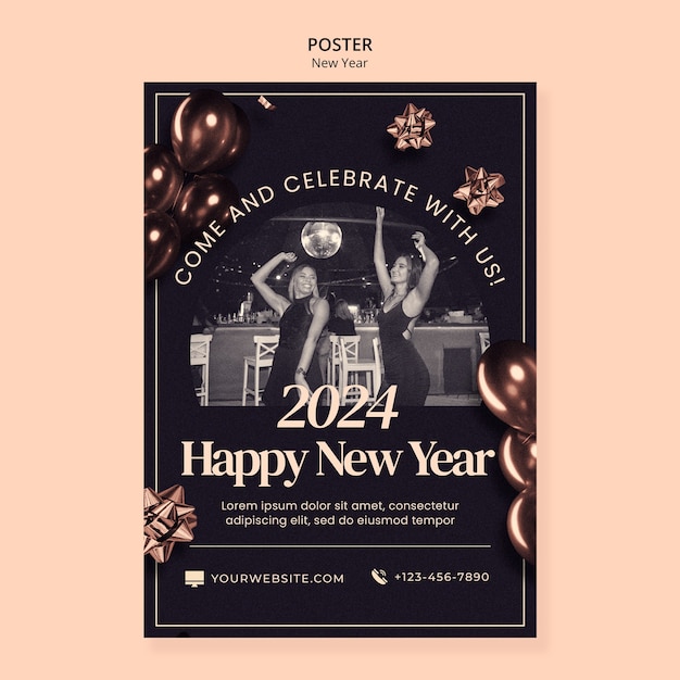 Free PSD new year 2024 celebration poster template