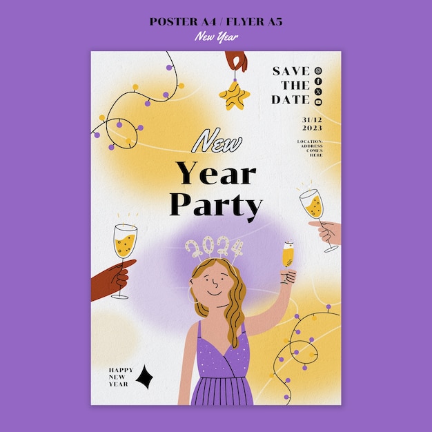Free PSD New year 2024 celebration poster template