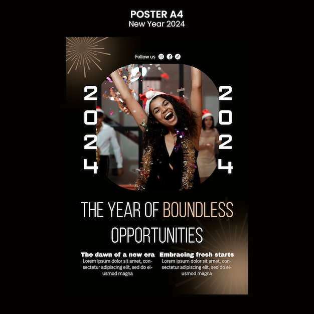 Free PSD new year 2024 celebration poster template