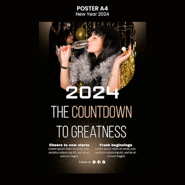 Modello di poster per la celebrazione del nuovo anno 2024