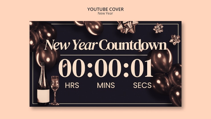 無料PSD 2024 年の新年のお祝い youtube カバー テンプレート