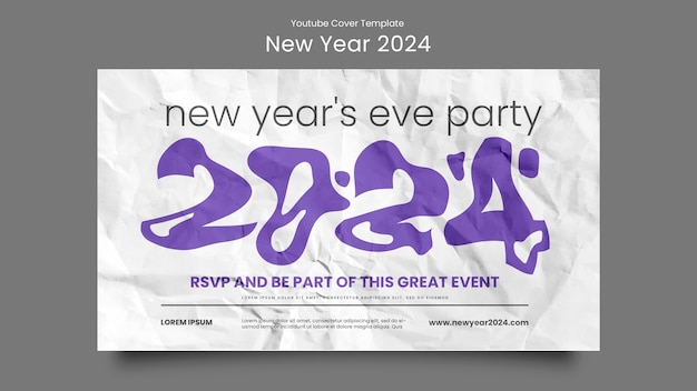 Free PSD new year 2024 celebration youtube cover template