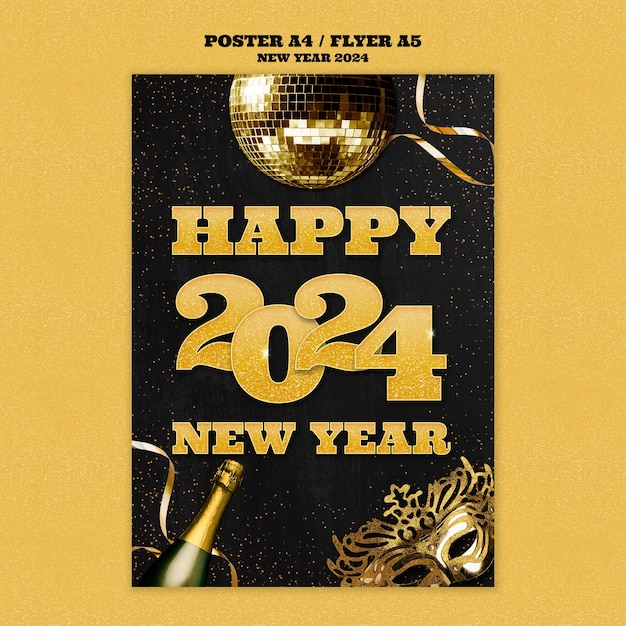 Free PSD new year 2024 poster template