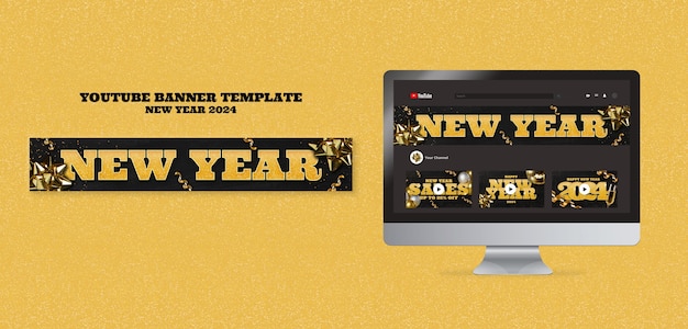 Free PSD new year 2024 youtube banner template