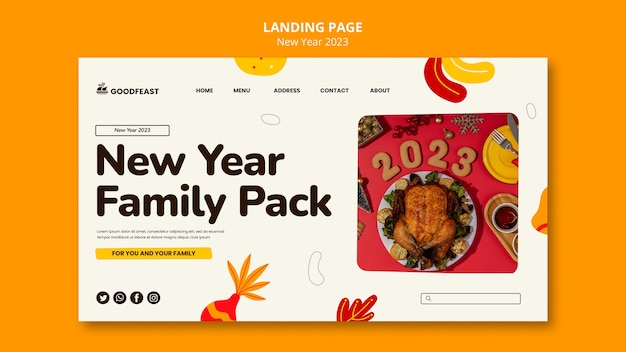 PSD gratuito modello di pagina di destinazione per la celebrazione del nuovo anno