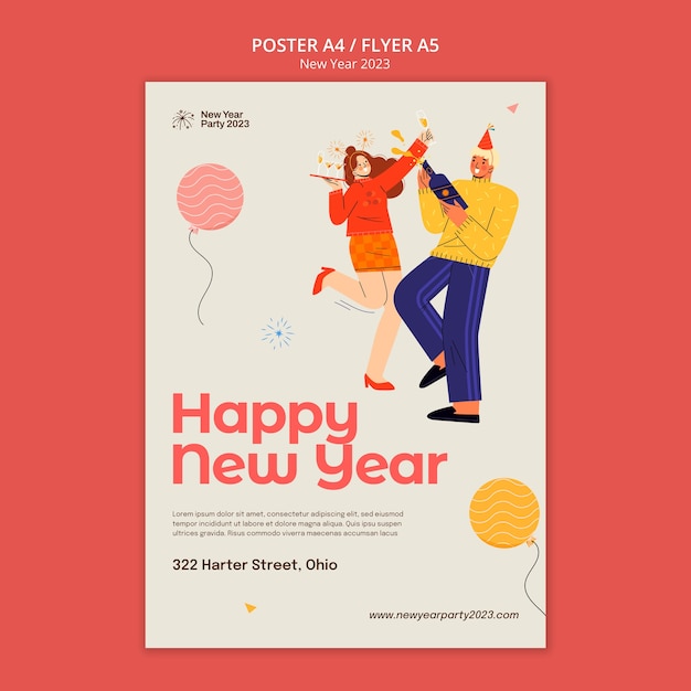 無料PSD 新年のお祝いのポスターテンプレート