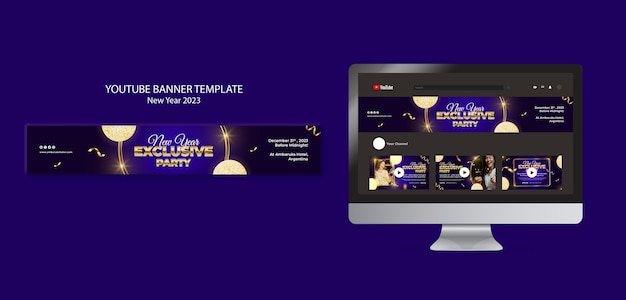 New year celebration youtube banner template