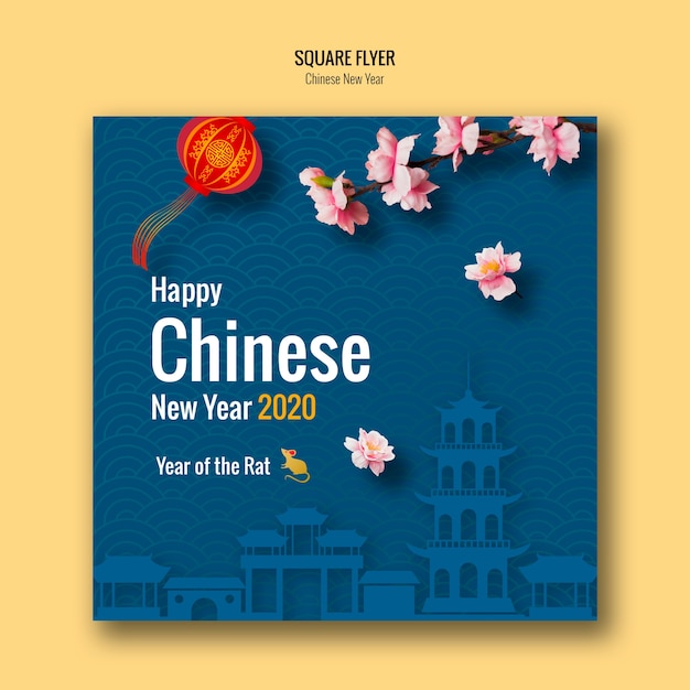 New year chinese flyer with chinese architecture