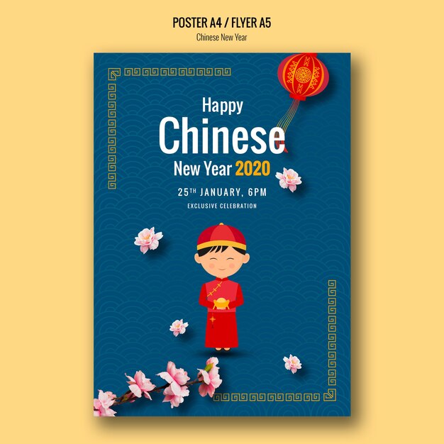 new year chinese flyer with traditionally dressed man