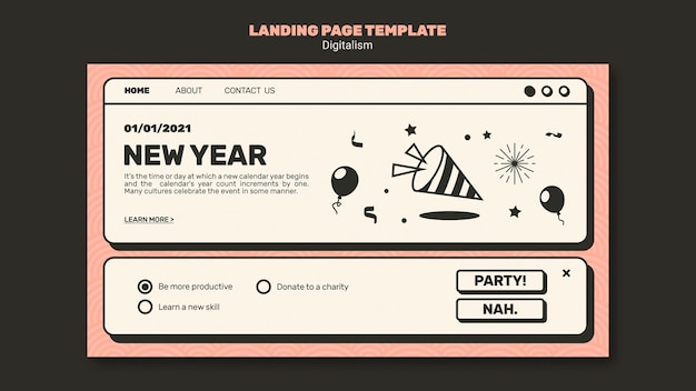 無料PSD 新年のコンセプトのランディングページテンプレート