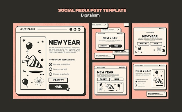 무료 PSD 새해 개념 소셜 미디어 게시물 템플릿