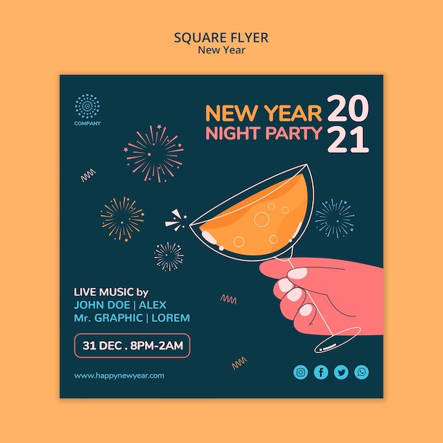 New year concept square flyer template