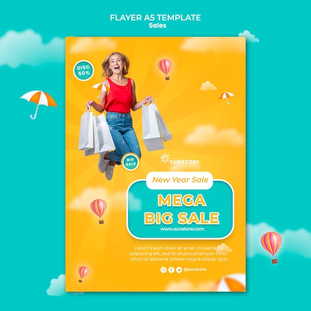 New year mega sale flyer template Free Psd