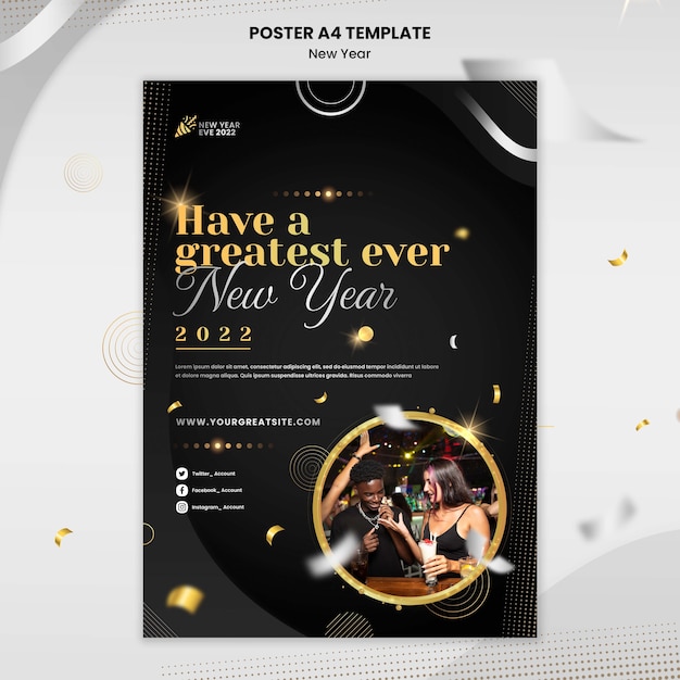 PSD gratuito design del modello di poster di capodanno