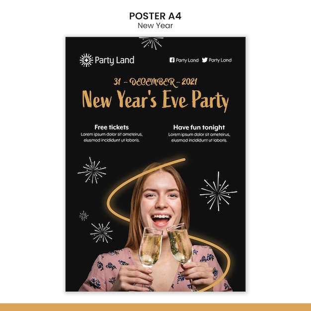 PSD gratuito design del modello di poster di capodanno