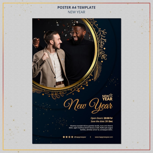 Free PSD new year print template with golden details