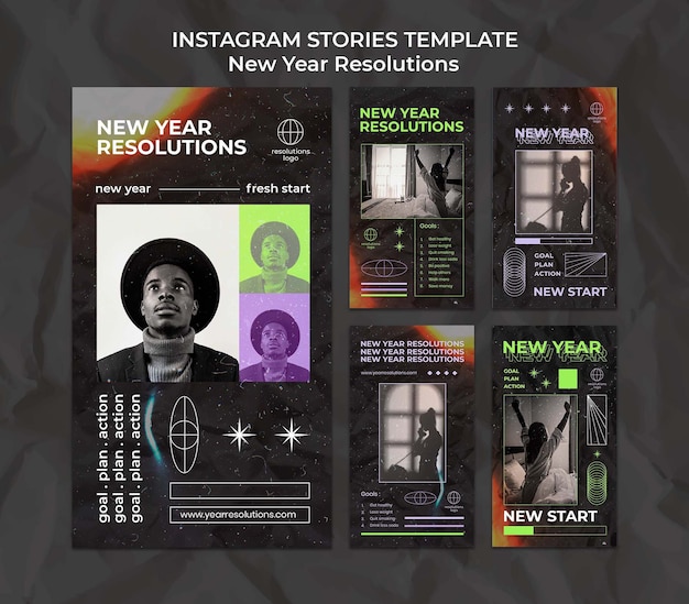 Free PSD new year resolutions instagram stories