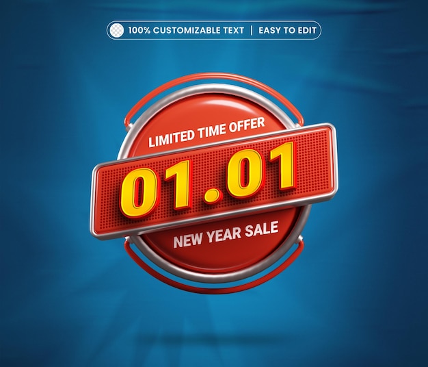 Free PSD new year sale 3d creative banner