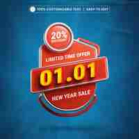 Free PSD new year sale 3d creative banner