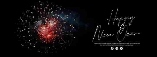 Free PSD new years banner with elegant text on a fireworks background