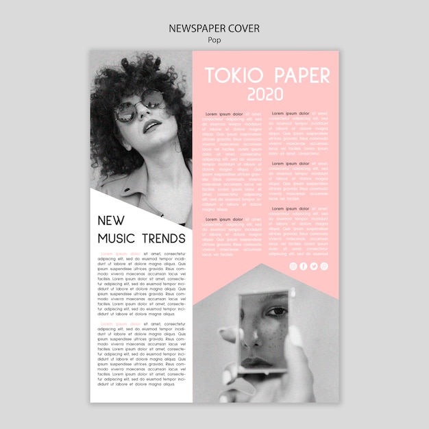 Free PSD newspaper cover template with pictures