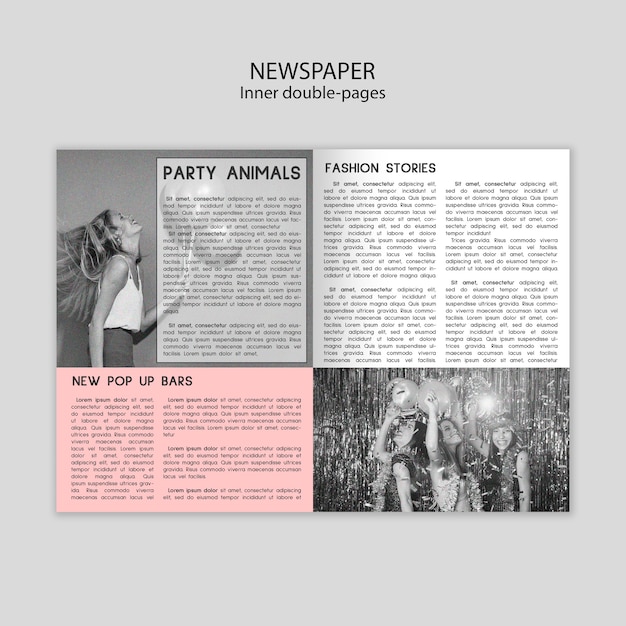 Newspaper inner double pages template with different photos