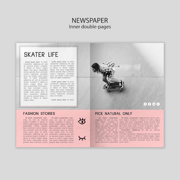 Free PSD newspaper inner double pages template with photos