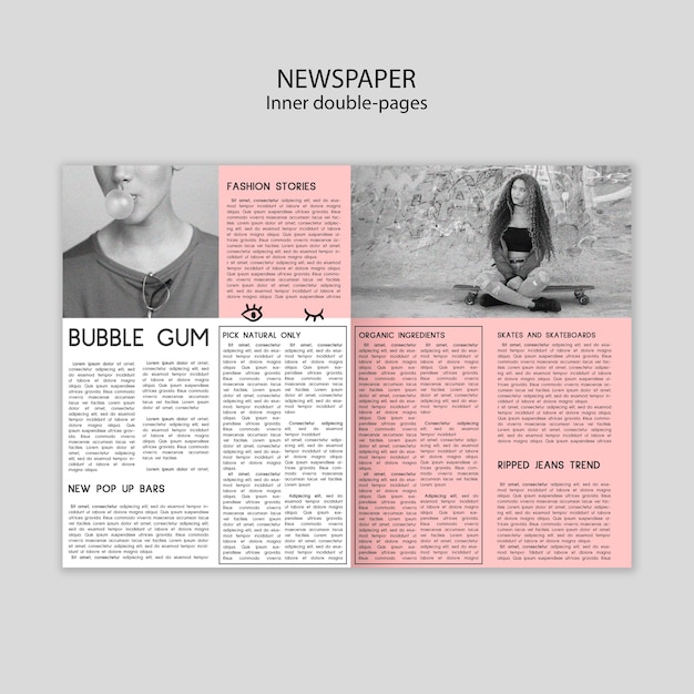 Newspaper inner double pages template with pictures