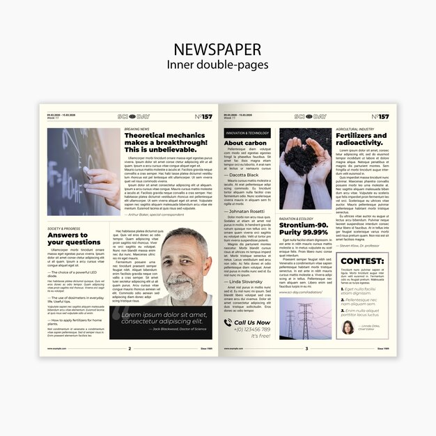 Newspaper scientific article inner double-pages template