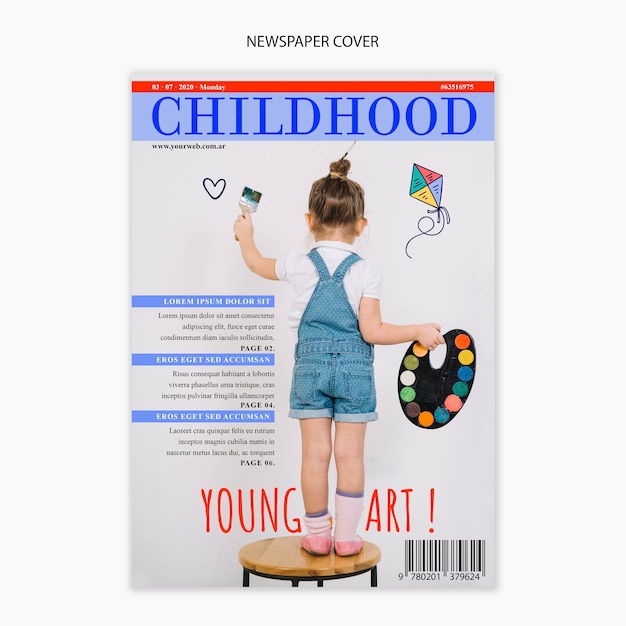 Free PSD newspaper template about childhood