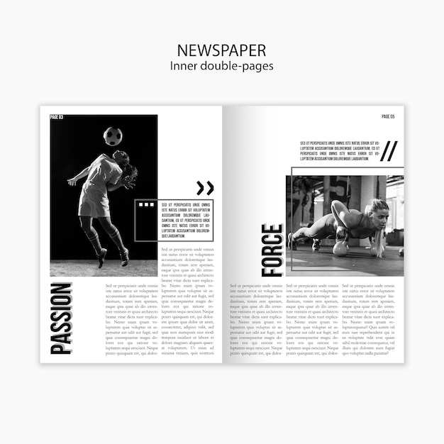 Free PSD newspaper template about force for passion