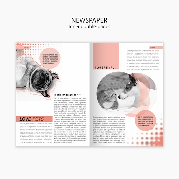 Free PSD newspaper template about love for pets