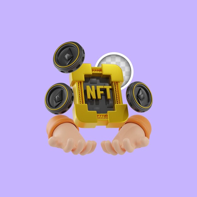 Nft and cryptocurrency 3d illustration