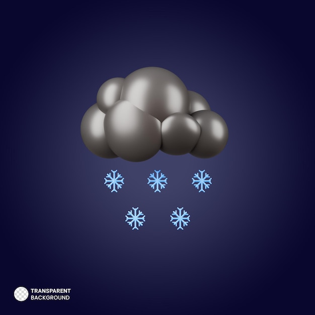 Free PSD night cloud with snowflakes icon 3d render illustration