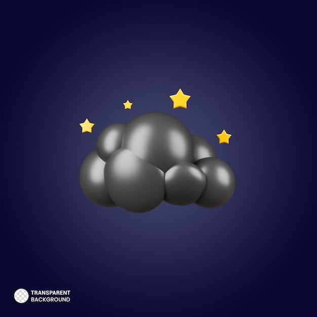 Free PSD night cloud with star icon 3d render illustration