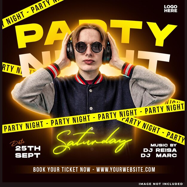 night club music dj party flyer social media post design