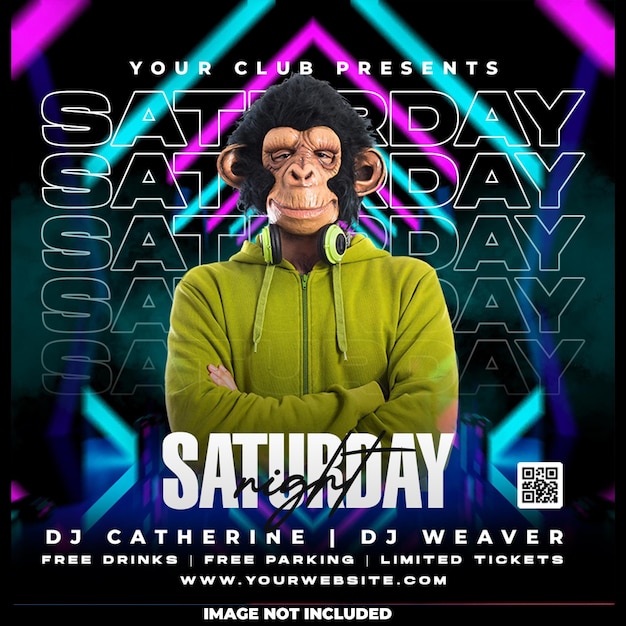 Free PSD night club party flyer social media post