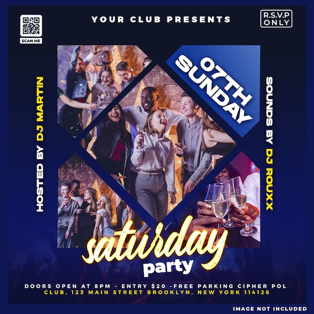 PSD gratuito flyer di una festa in un night club, storia sui social media