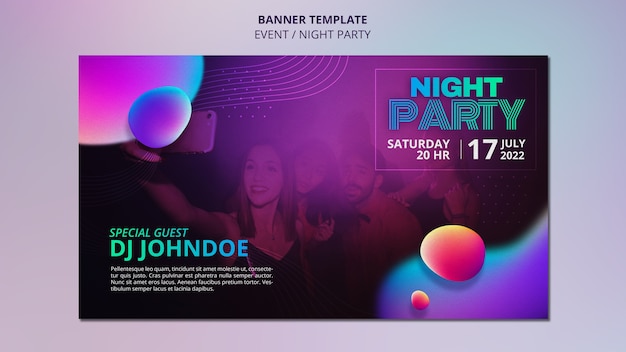 Design del modello di banner per feste notturne