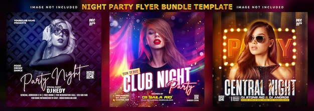 Night party flyer bundle or social media promotional banner template