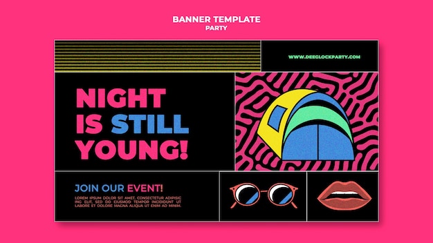 Night party horizontal banner template in retro style