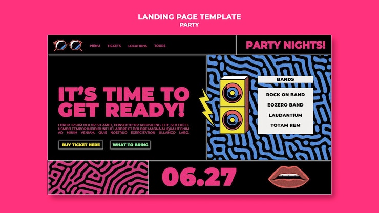 Free PSD night party landing page template in retro style
