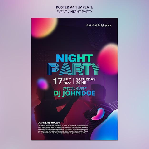 Modello di poster per feste notturne