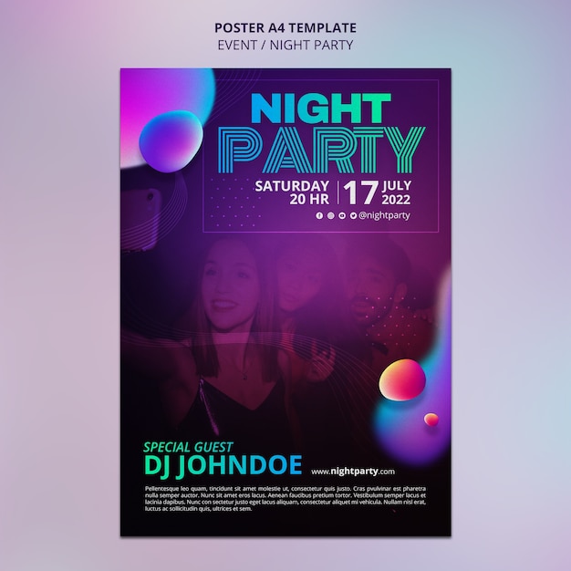 Modello di poster per feste notturne