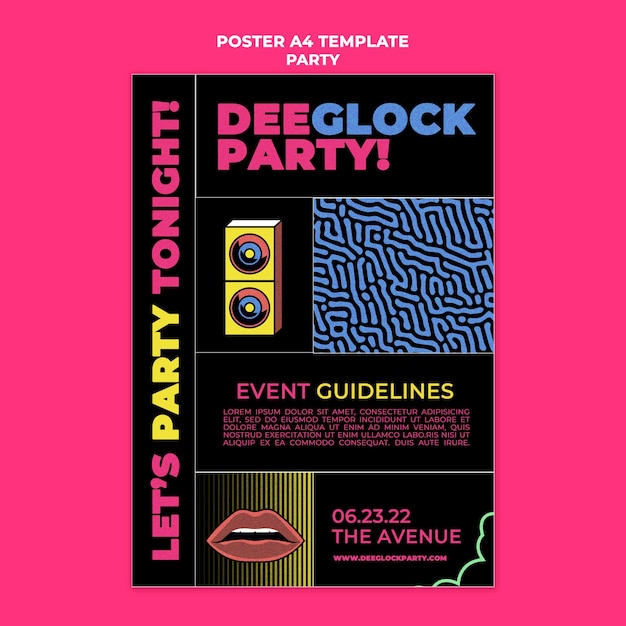 Free PSD night party vertical poster template in retro style