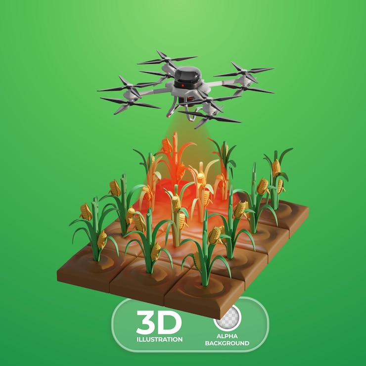 Free PSD nighttime plantation monitoring with drones 3d illustration